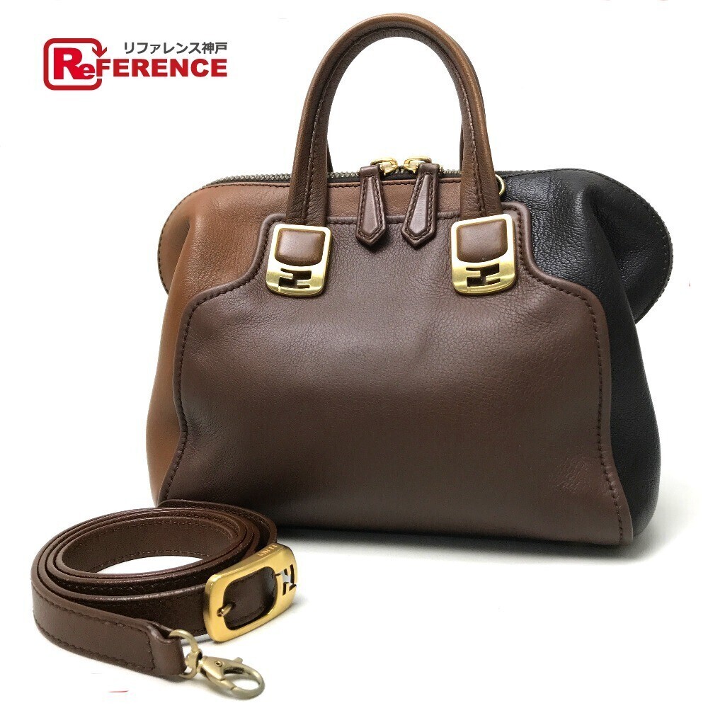 FENDI Chameleon Bag Shoulder Handbag Brown Leather